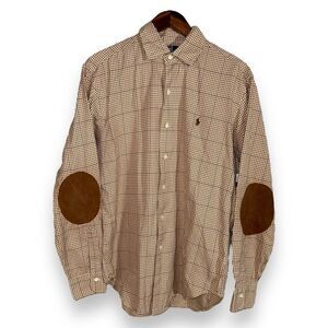 90s Polo Ralph Lauren Flannel Suede Patch Shooting Bradford Shirt M